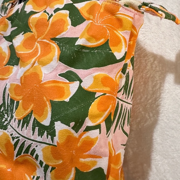 Kahiko Small Classy Floral Print Handbag Tote Orange Green White Zipper Closure - Picture 3 of 16